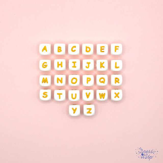 white and gold letter silicone beads for jewelry making