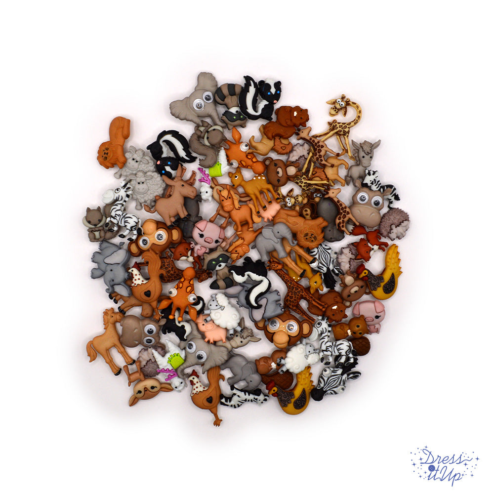 Large pack of various zoo animal themed craft buttons
