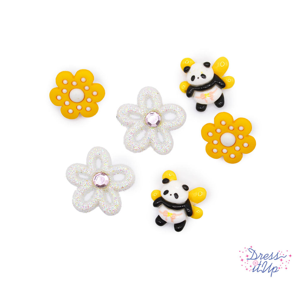 Bee-utiful Pandas Yellow Animal Flower Themed Buttons