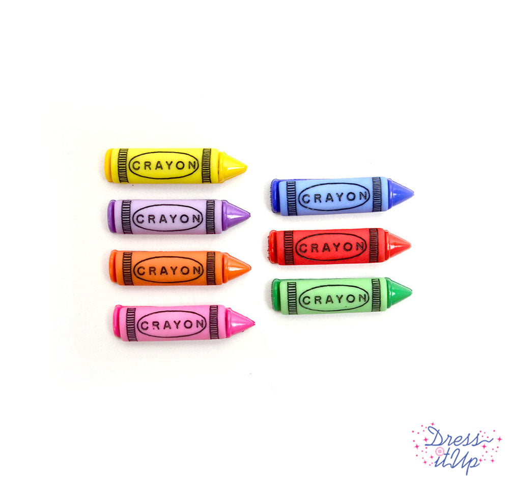 Bright color crayon shaped buttons add to school projects and children's crafts