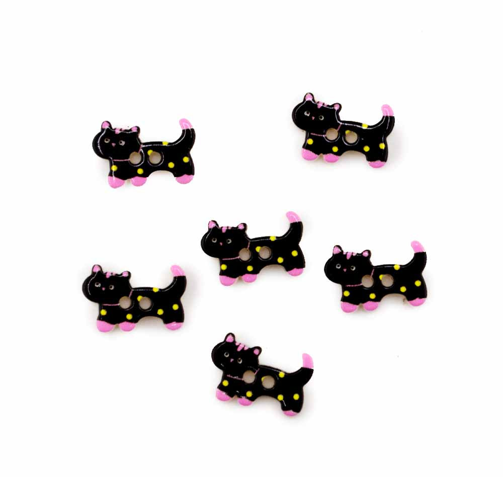 Polka Dot Black Cat Printed 2-Hole Buttons