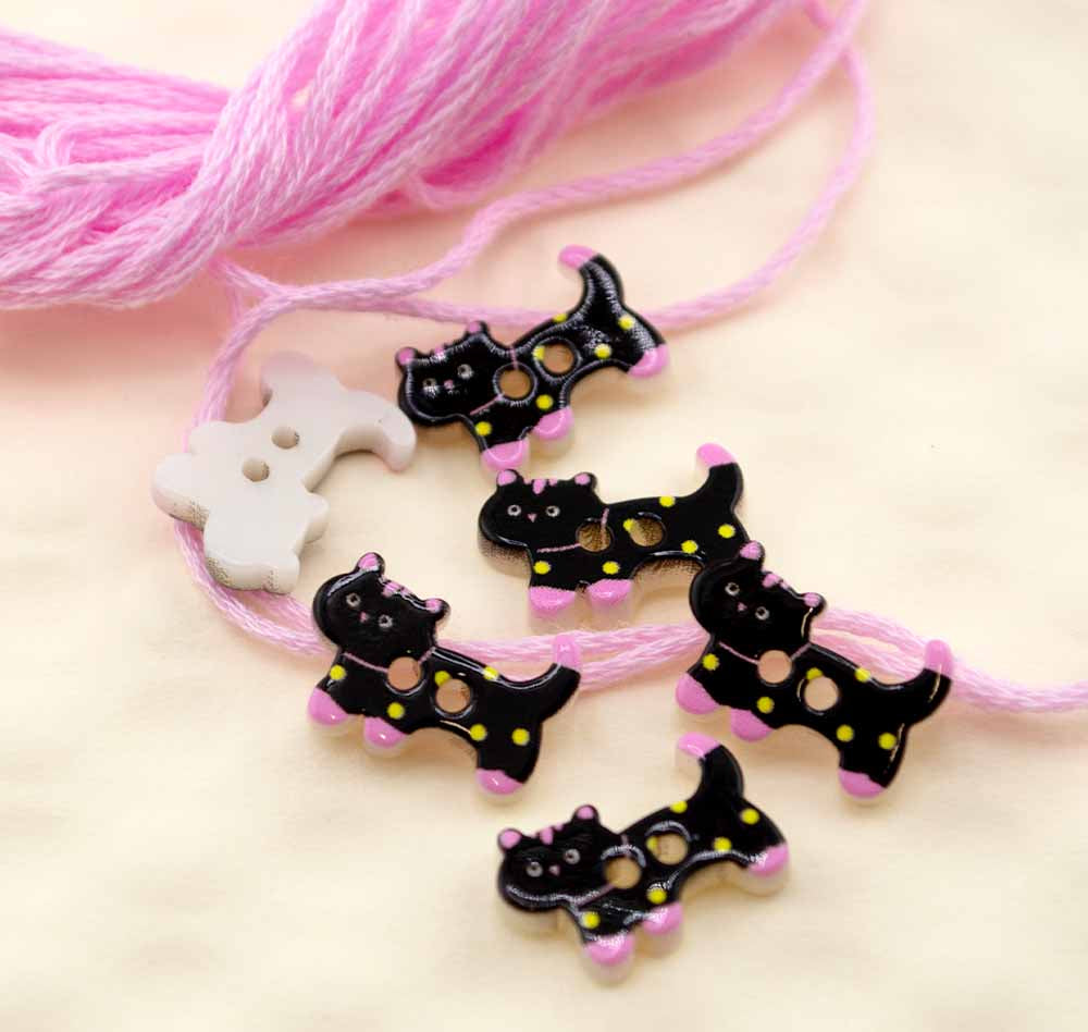 Polka Dot Black Cat Printed 2-Hole Buttons