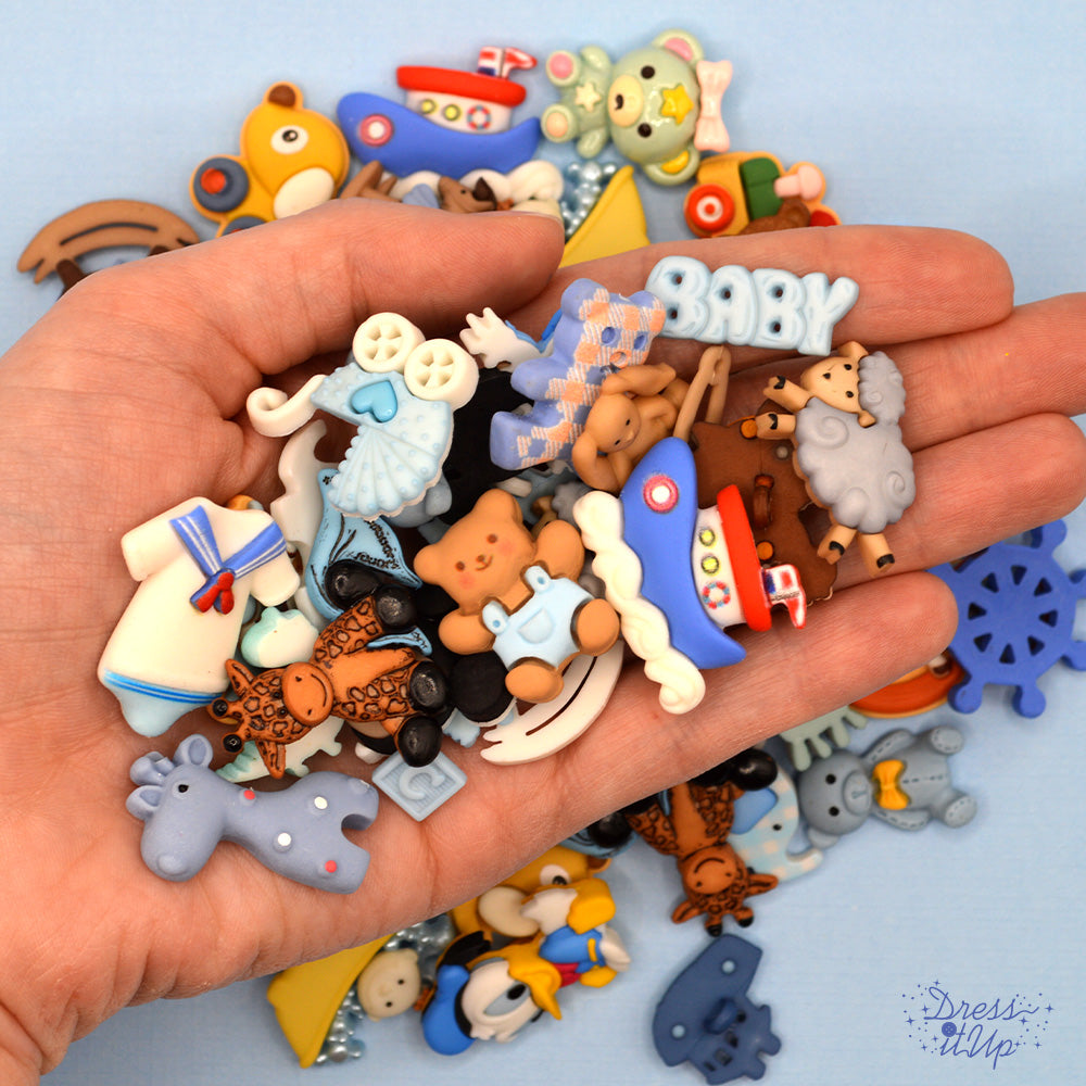 Huge pack of blue and nursery themed buttons and embellishments