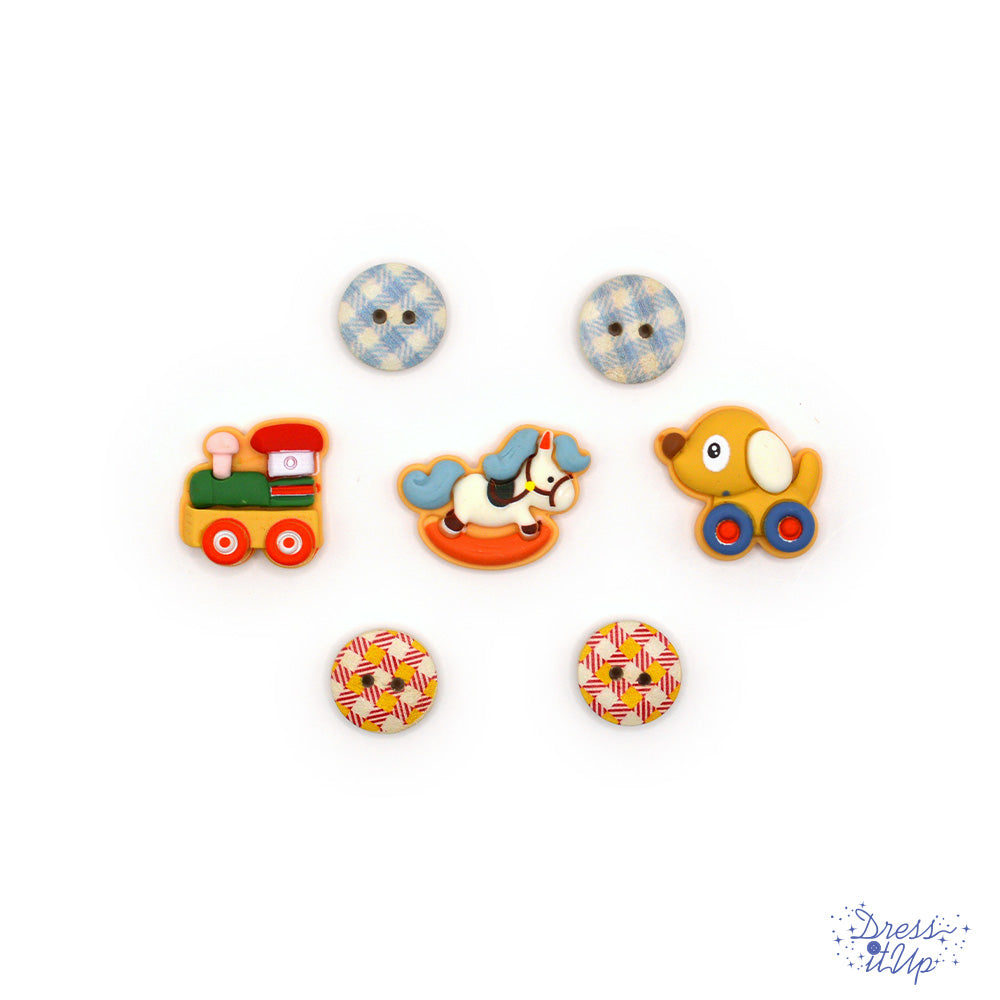 Features a train, rocking horse and wheely dog perfect for nursery projects