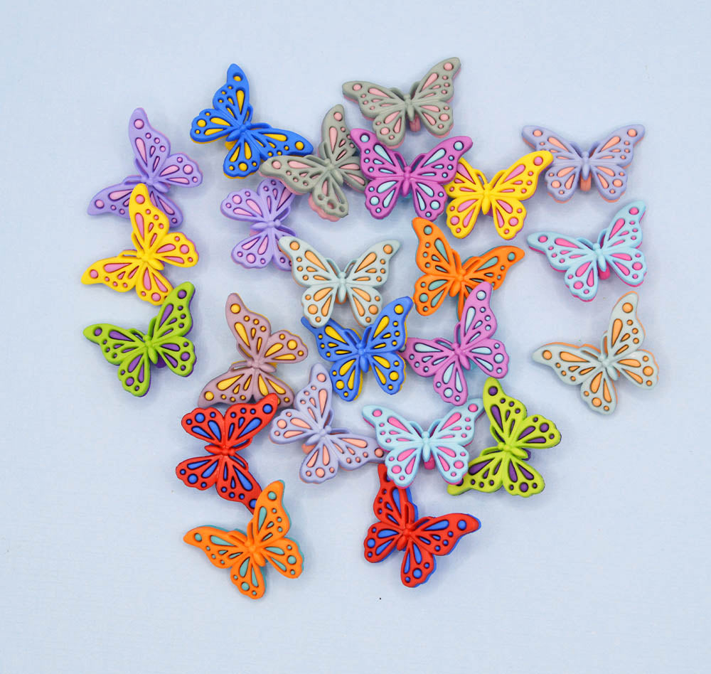 Bright loop button butterflies for crafting spring and nature projects