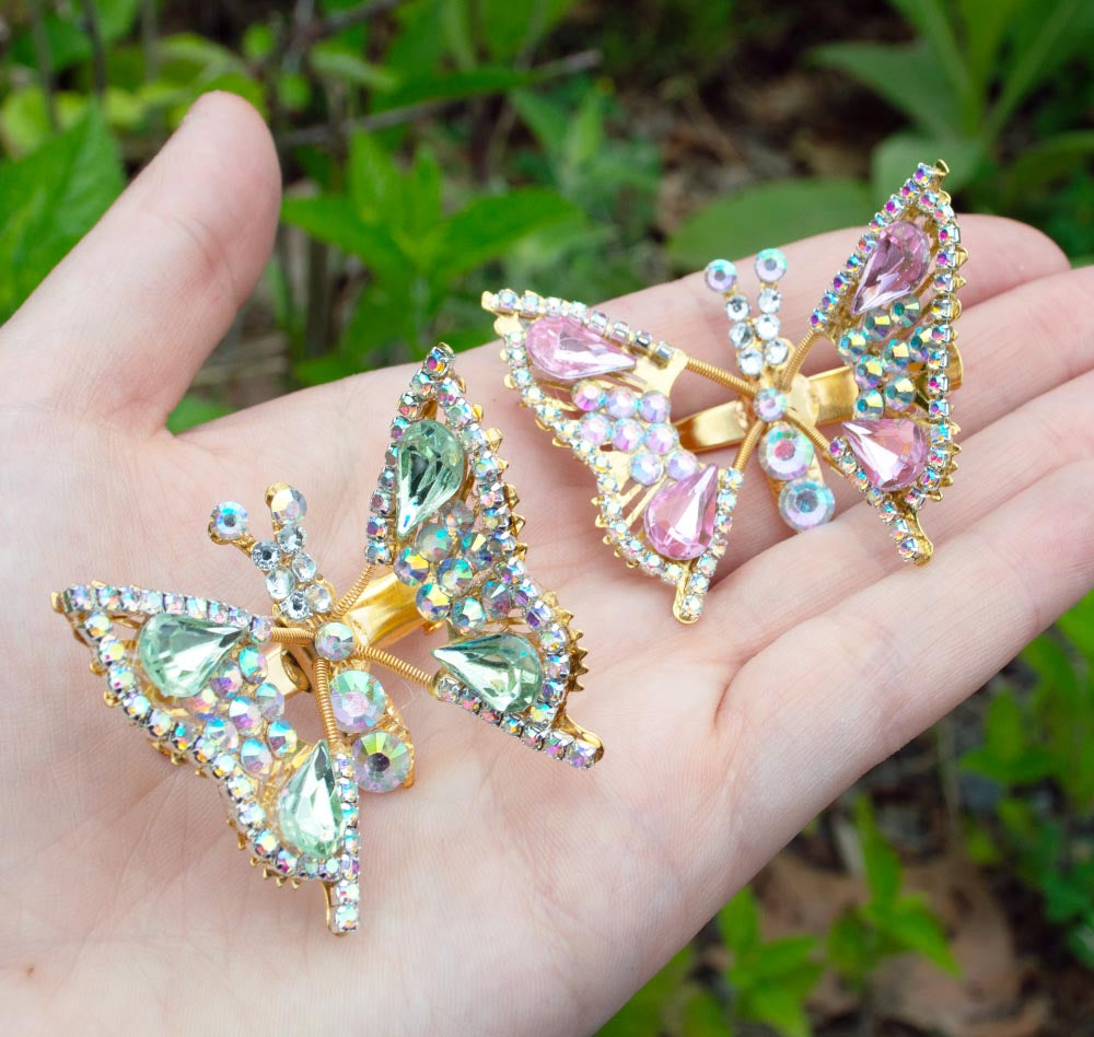 Rhinestone Sparkle Gold Butterfly Hair Clips