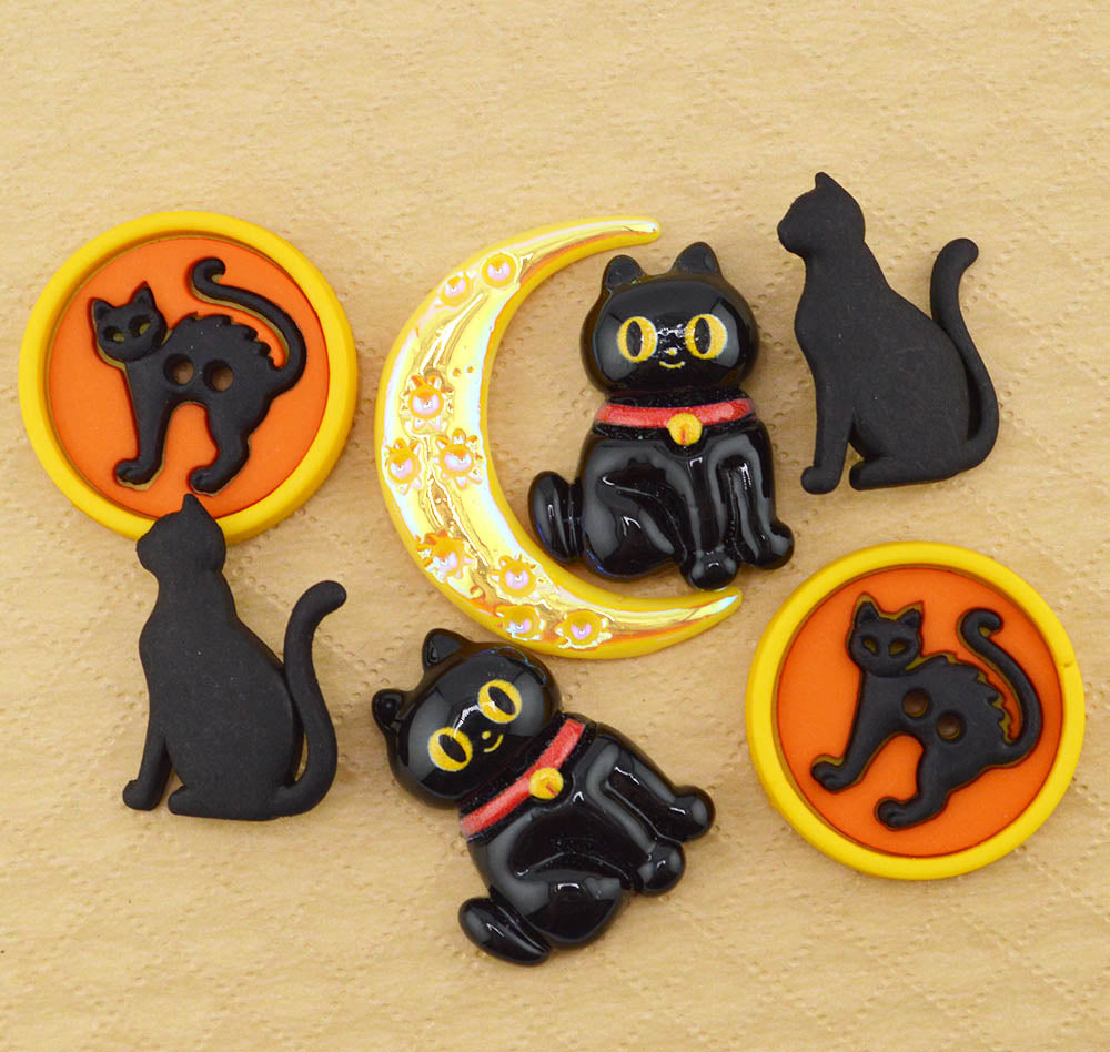 Midnight Cats & Moon Resin Craft Embellishments