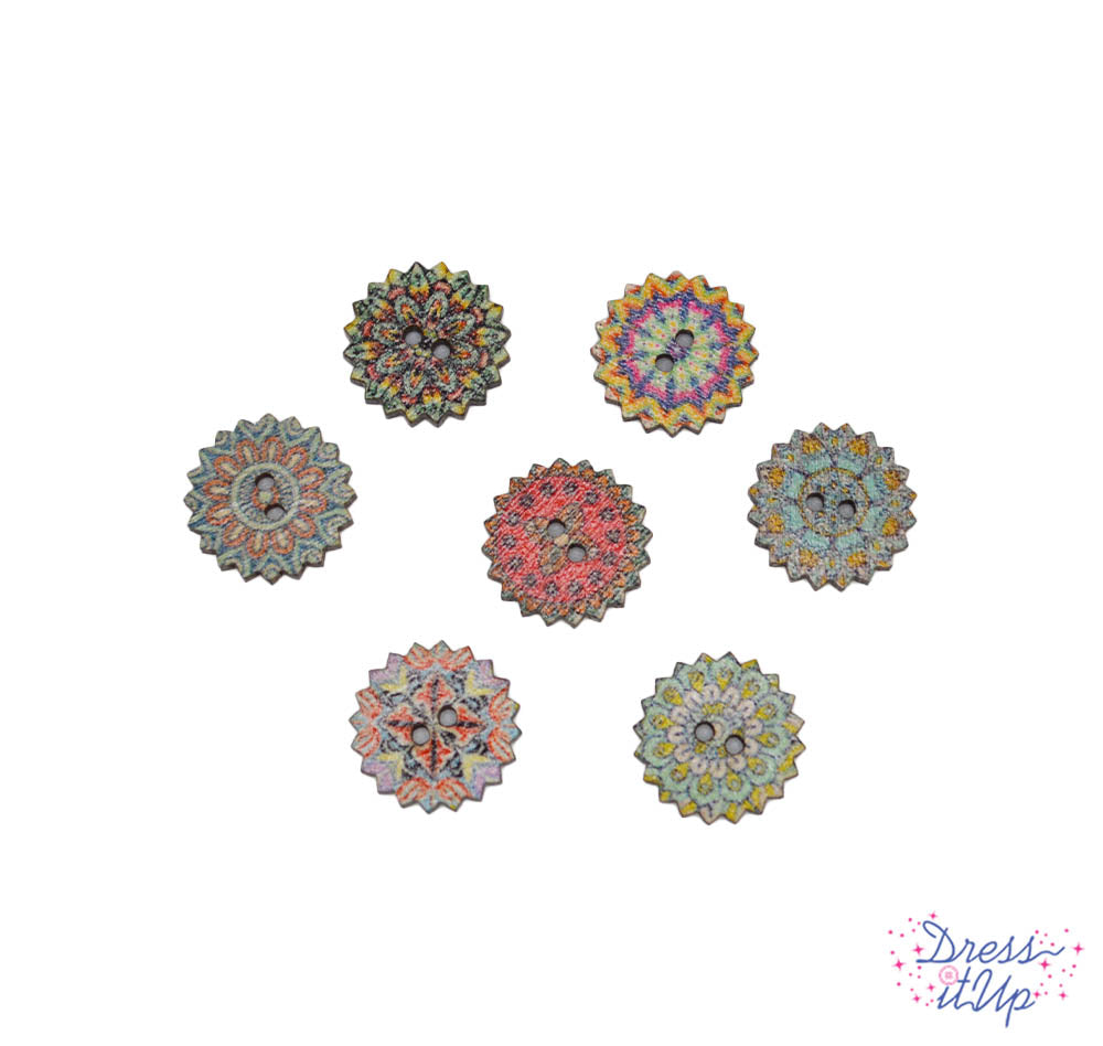 Tiny Chic Wood Buttons Bohemian Inspired 2-Hole Buttons