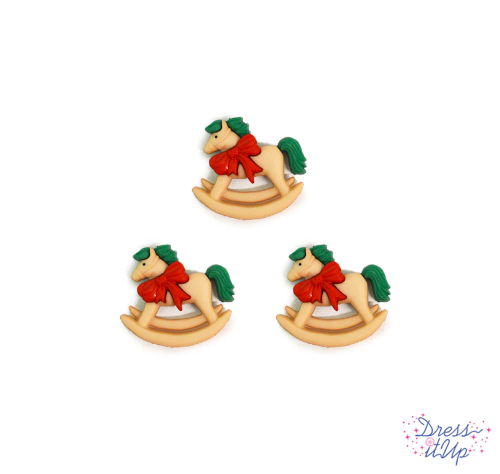 Adorable rocking horses in classic Christmas colors for holiday crafting
