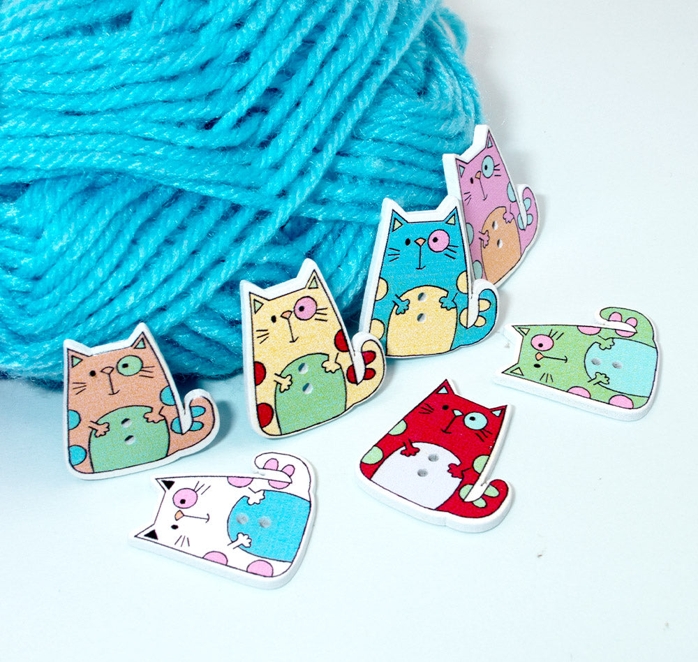 Chunky Cats Colorful Sew-Thru Wood Buttons