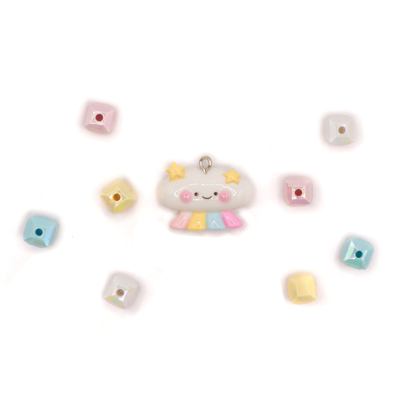 soft pastel bead set featuring a cloud charm and eight square pastel beads.