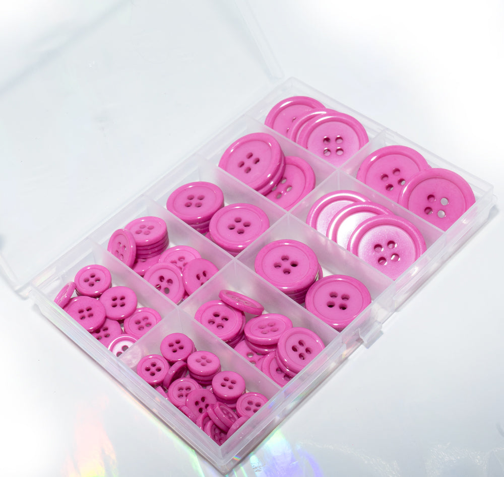 100-Piece Brilliant Rose Pink 4-Hole Resin Button Mix