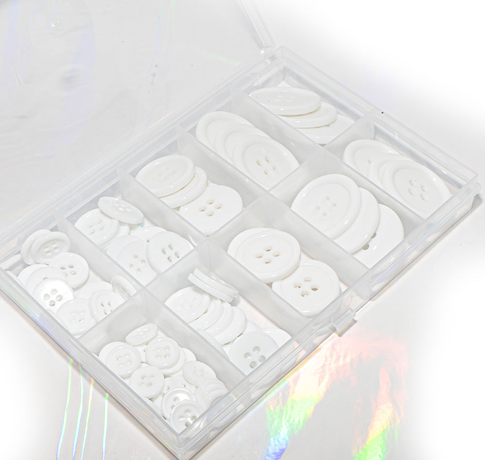 100-Piece Classic White 4-Hole Resin Button Mix