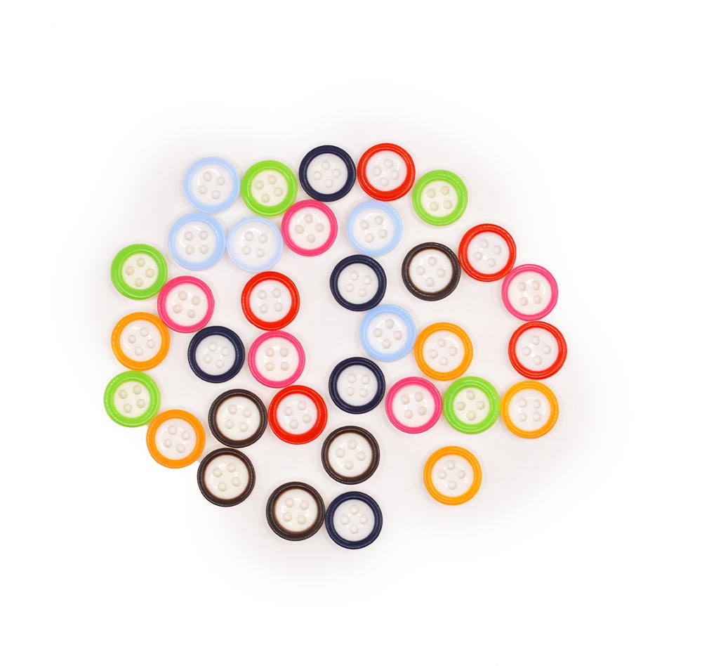 four hole white and color edge buttons for crafting and sewing designs