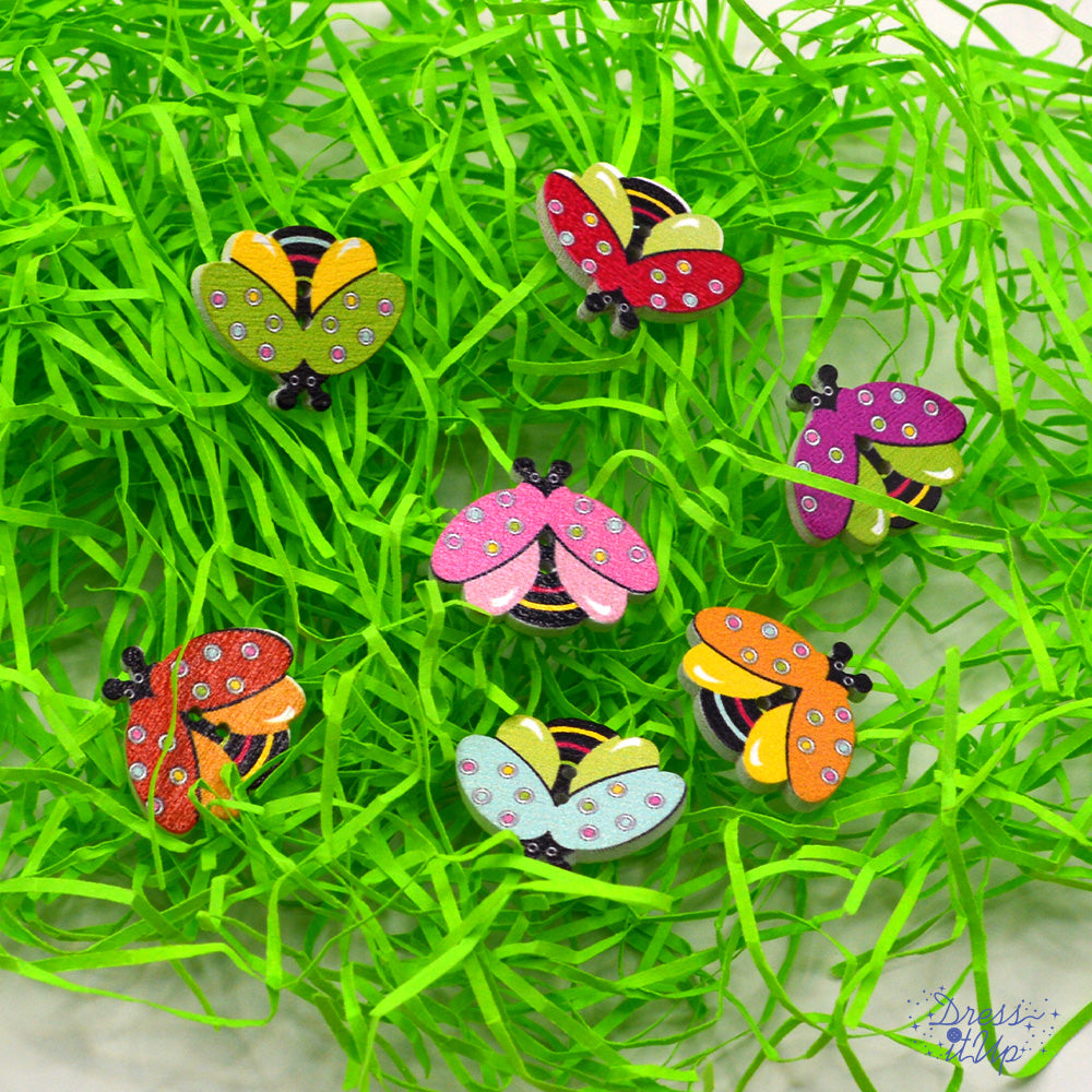 Multi colored ladybugs 2-hole buttons for sewing and crafting