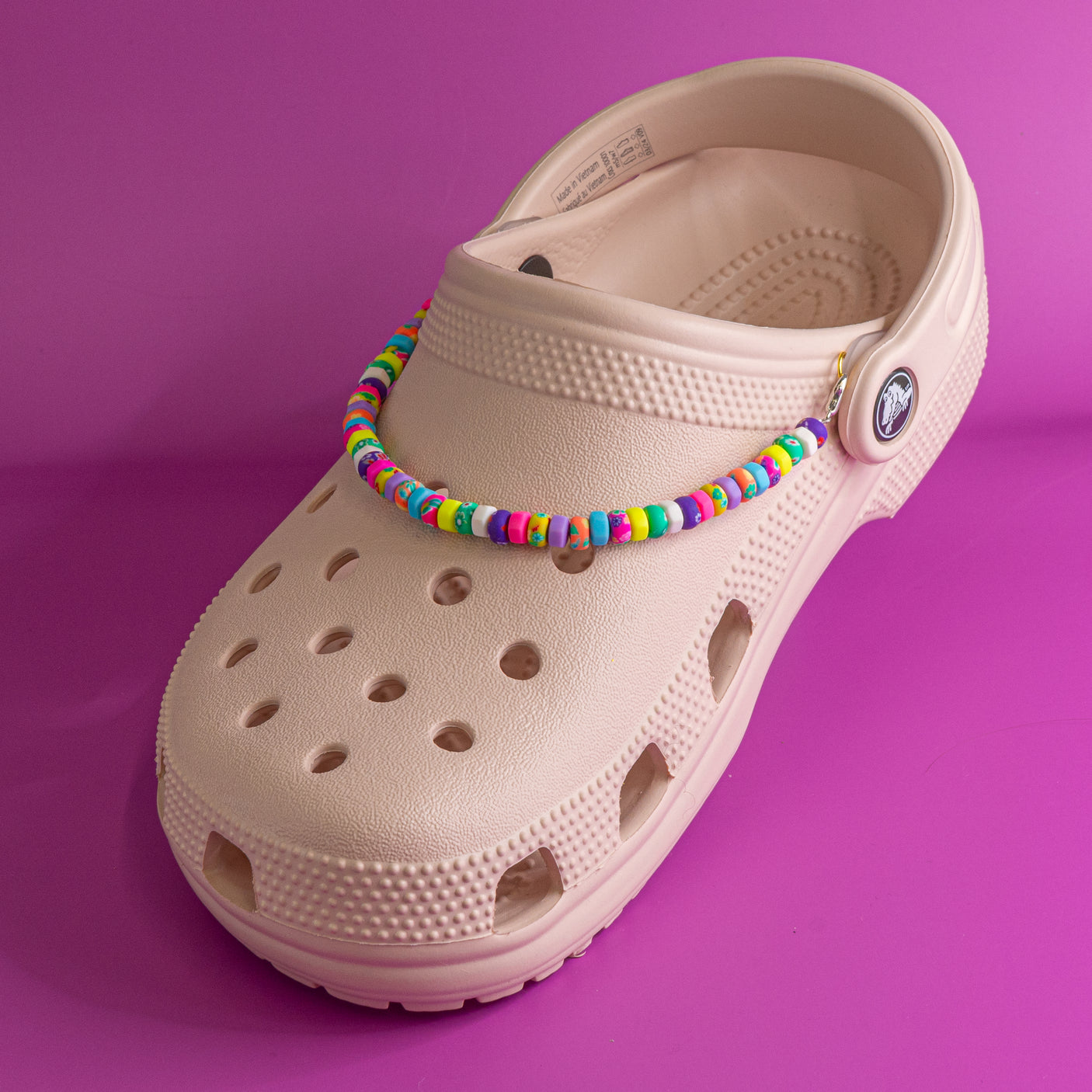 Acrylic Beaded Shoe Charm Pair in Rainbow Heishi