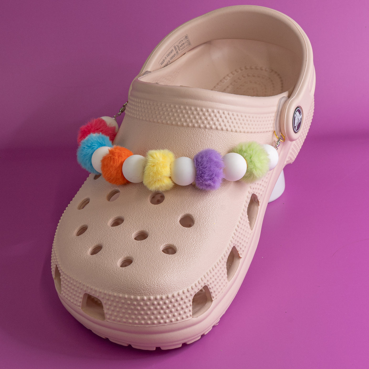 Acrylic Beaded Shoe Charm Pair in Rainbow Puffs