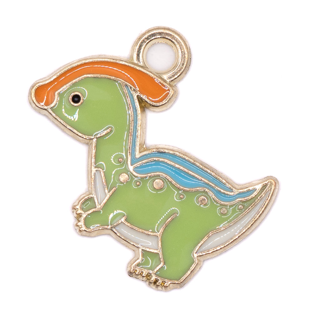 a Parasaurolophus enamel charm in 22mm x 23mm x 2mm size.