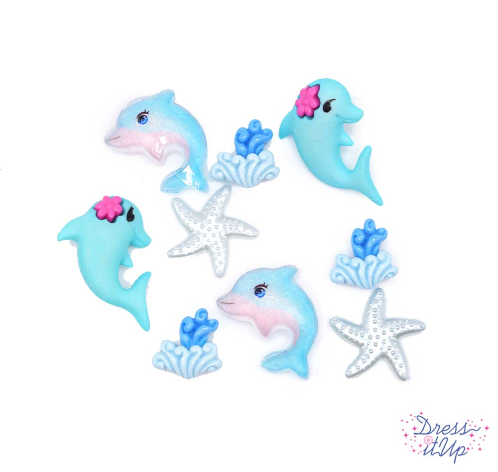 Dolphin Fun Animals Ocean Starfish Aquatic Themed Buttons