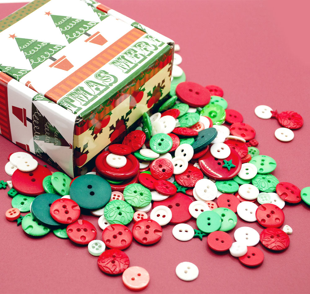 Santa’s Button Box 700+ Sew Thru Assortment Red White Green Holiday Sew Thru Buttons