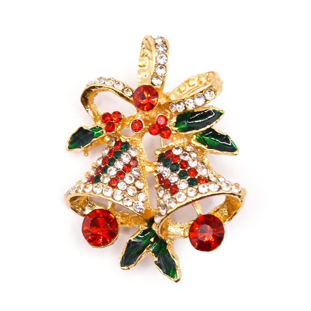 Colorful Christmas Bells Rhinestone Enamel Brooch