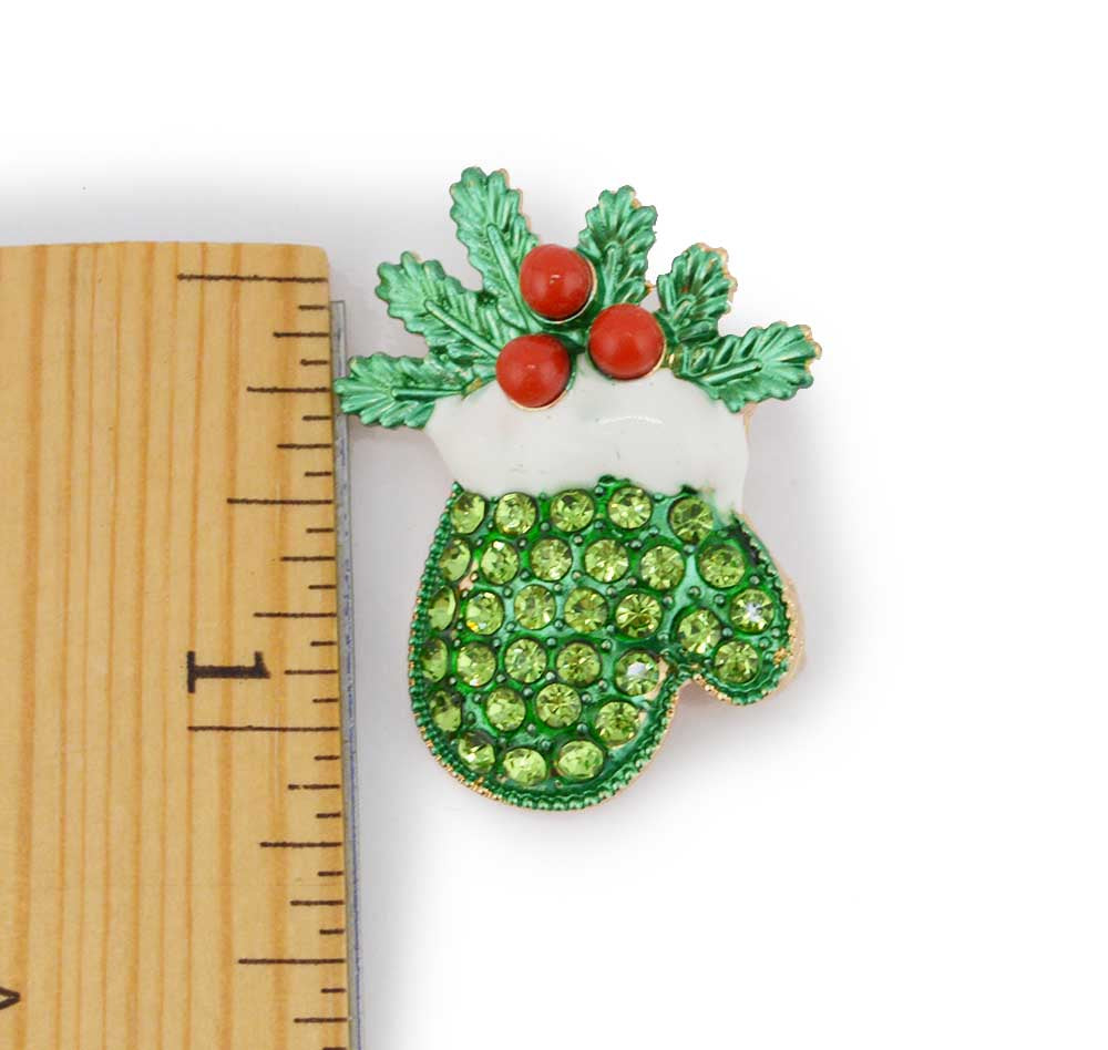 Holly Jolly Rhinestone Mitten Brooch