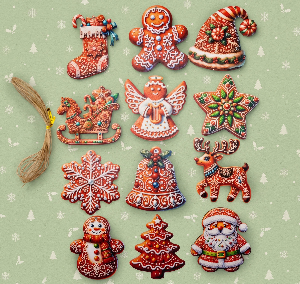 Gingerbread Cookie Christmas Wood Ornaments