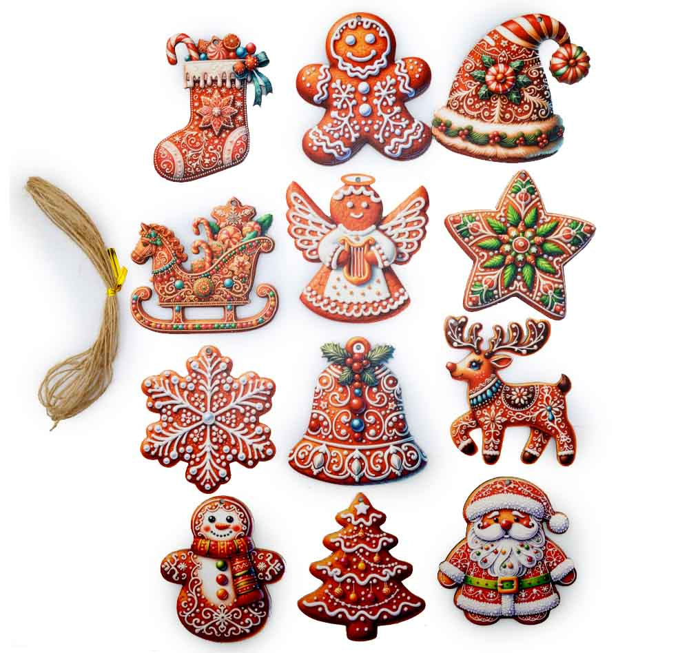 Gingerbread Cookie Christmas Wood Ornaments