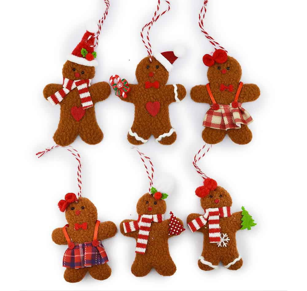 Gingerbread Friends Fabric Ornaments – 6 Piece Set