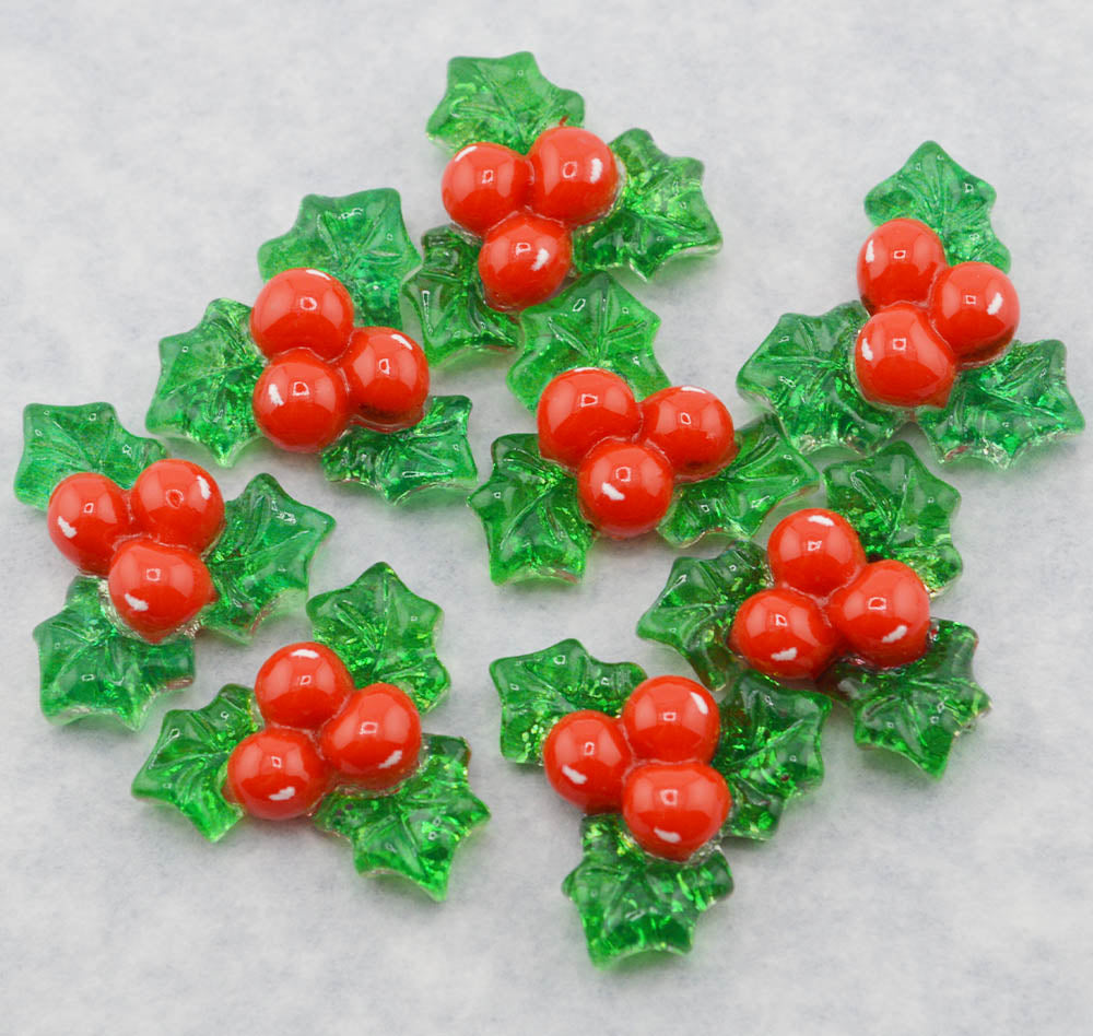 Glittering Transparent Resin Holly Leaf Christmas Cabochons