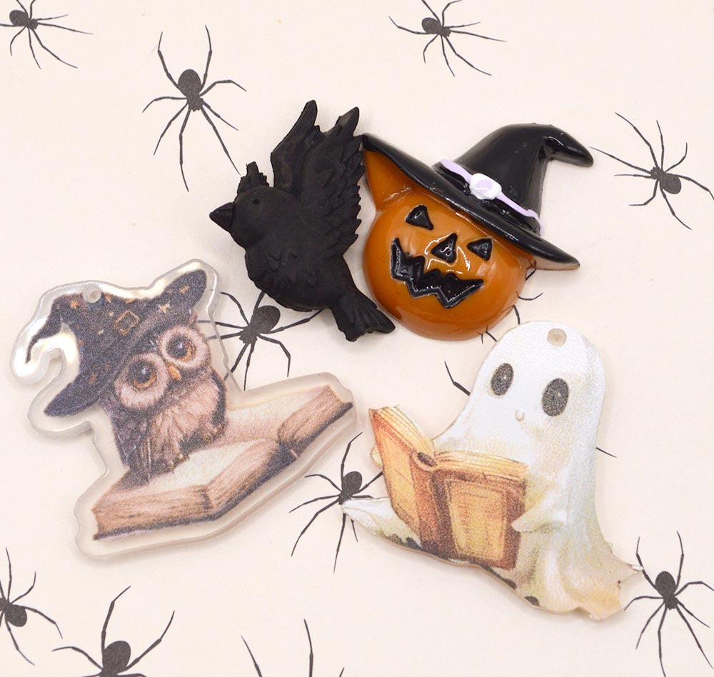 Halloween Book Club Button and Flat Resin Embellishments