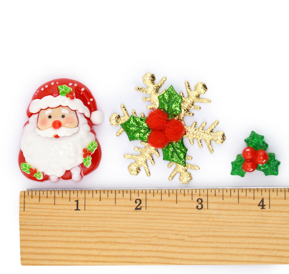 Santa & Golden Holly Christmas Resin Embellishments