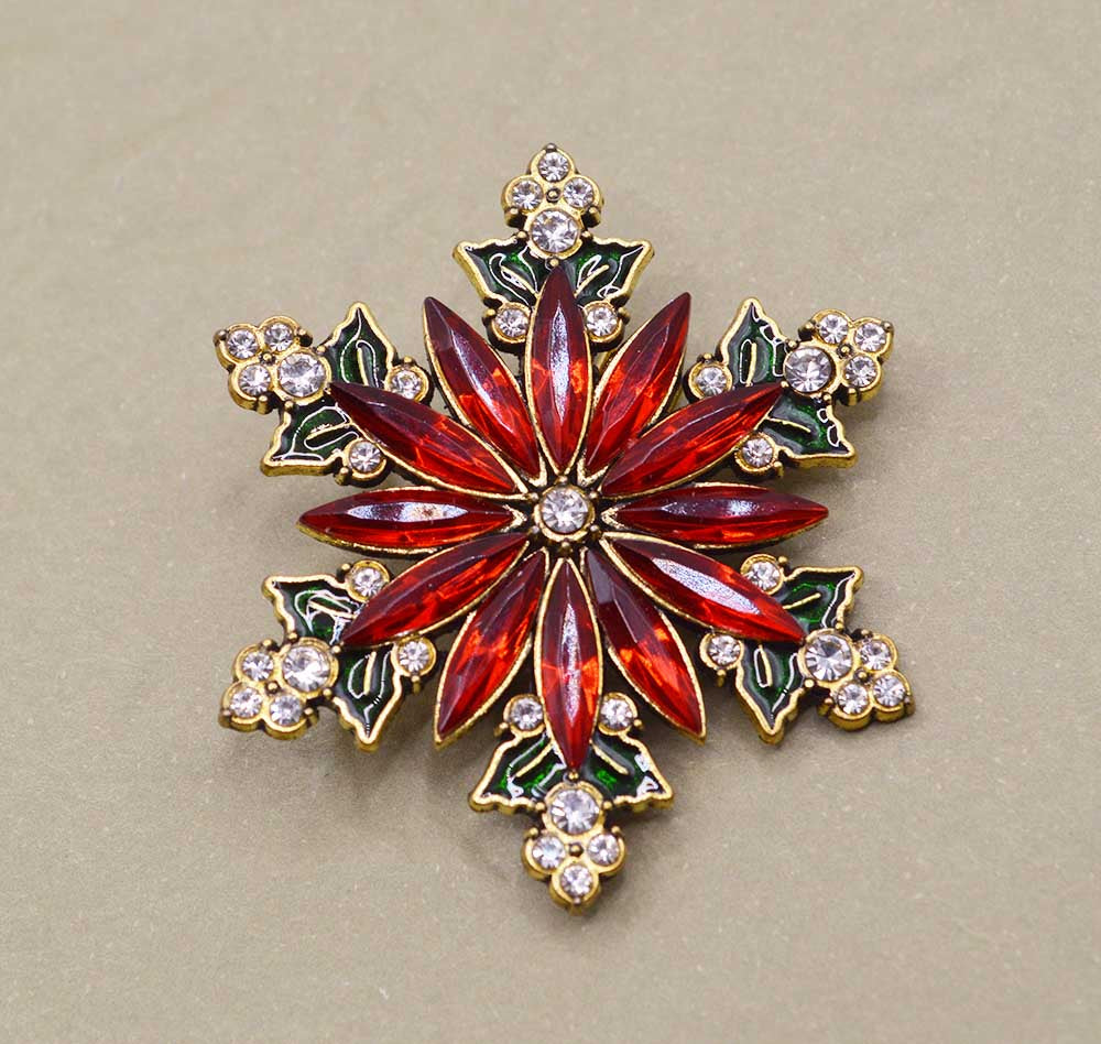 Festive Christmas Snowflake Rhinestone Brooch