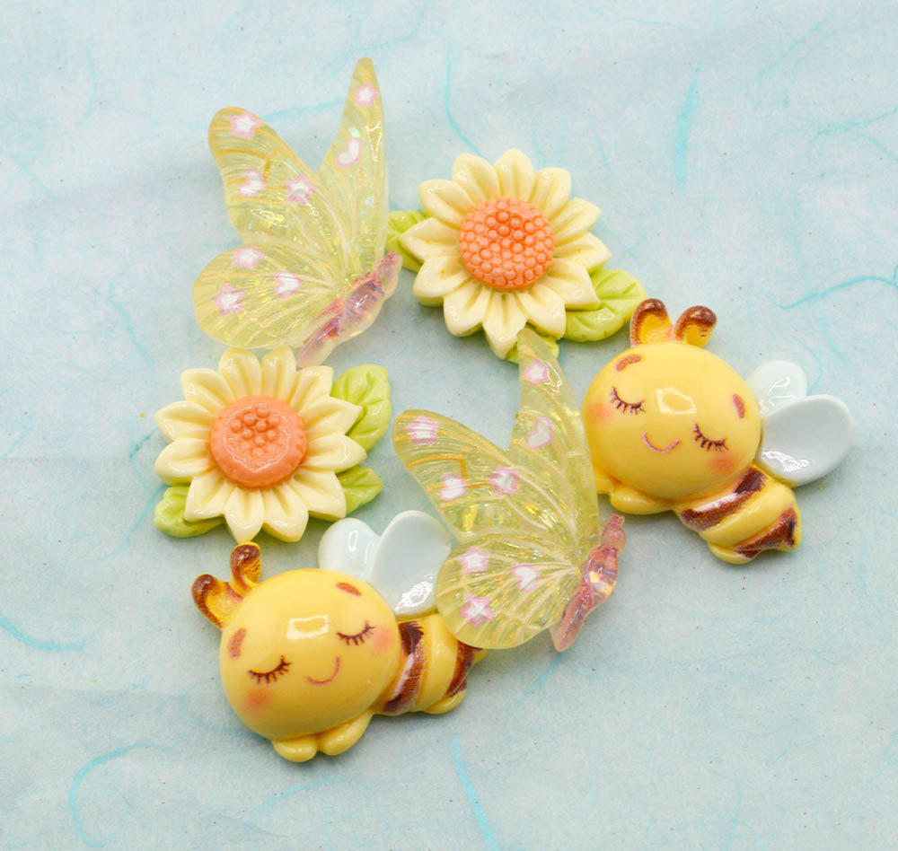 Sunny Bees and Flowers Resin Craft Embellishments