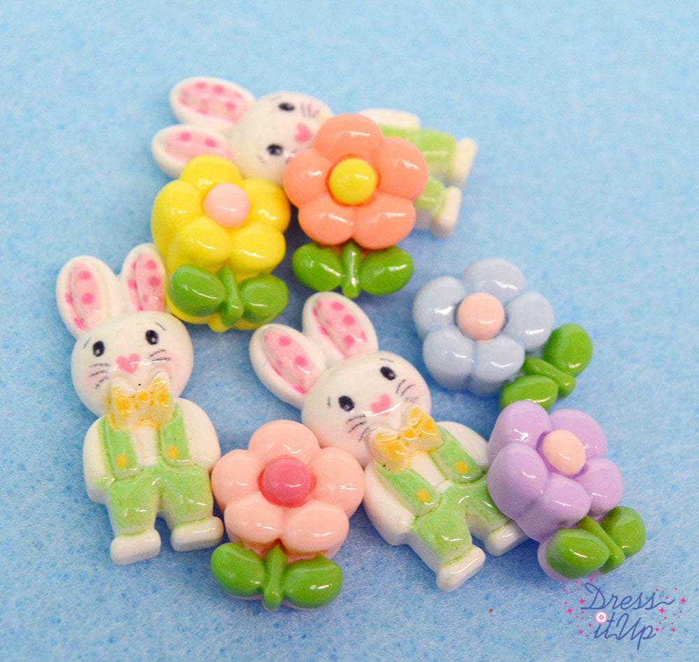 Easter bunnies and pastel resin flowers perfect for spring and holiday crafts