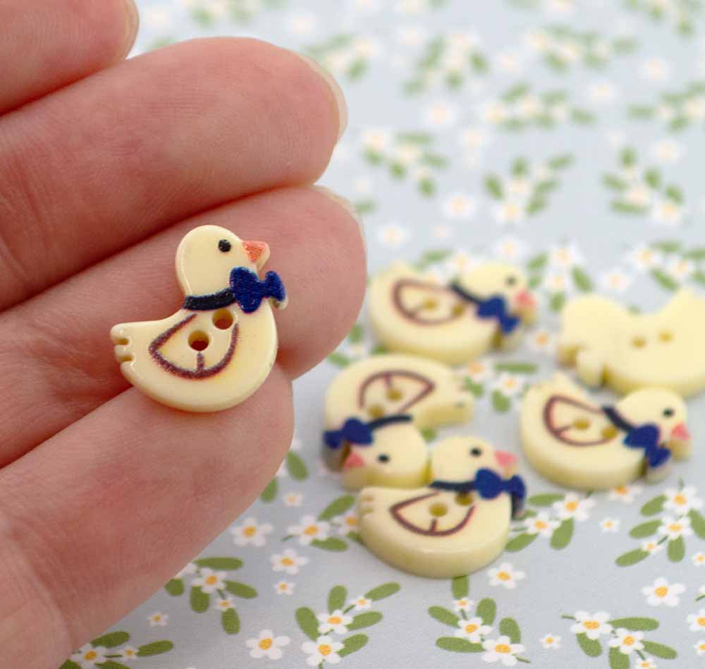 Blue Bow Duck Printed 2-Hole Buttons