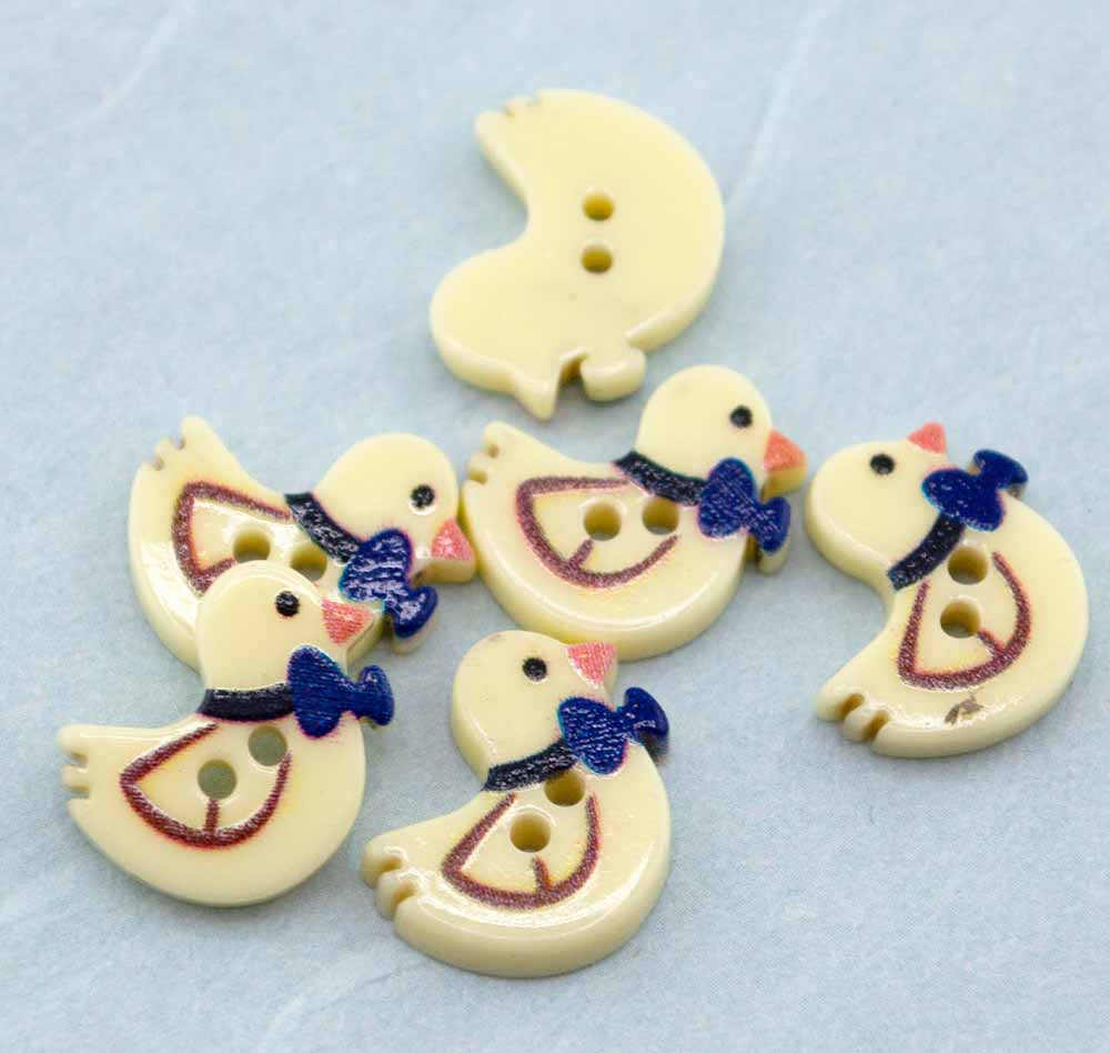 Blue Bow Duck Printed 2-Hole Buttons