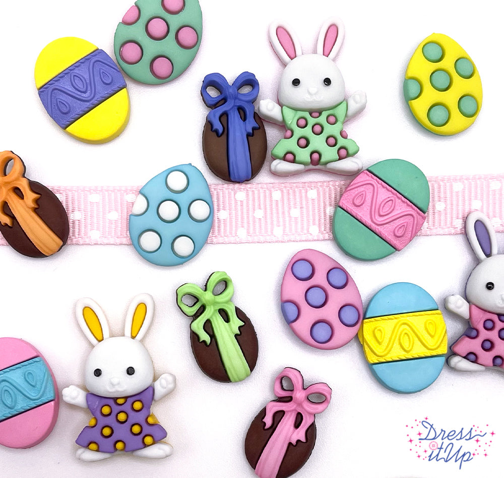Easter bunnies and Easter eggs make up this holiday photo