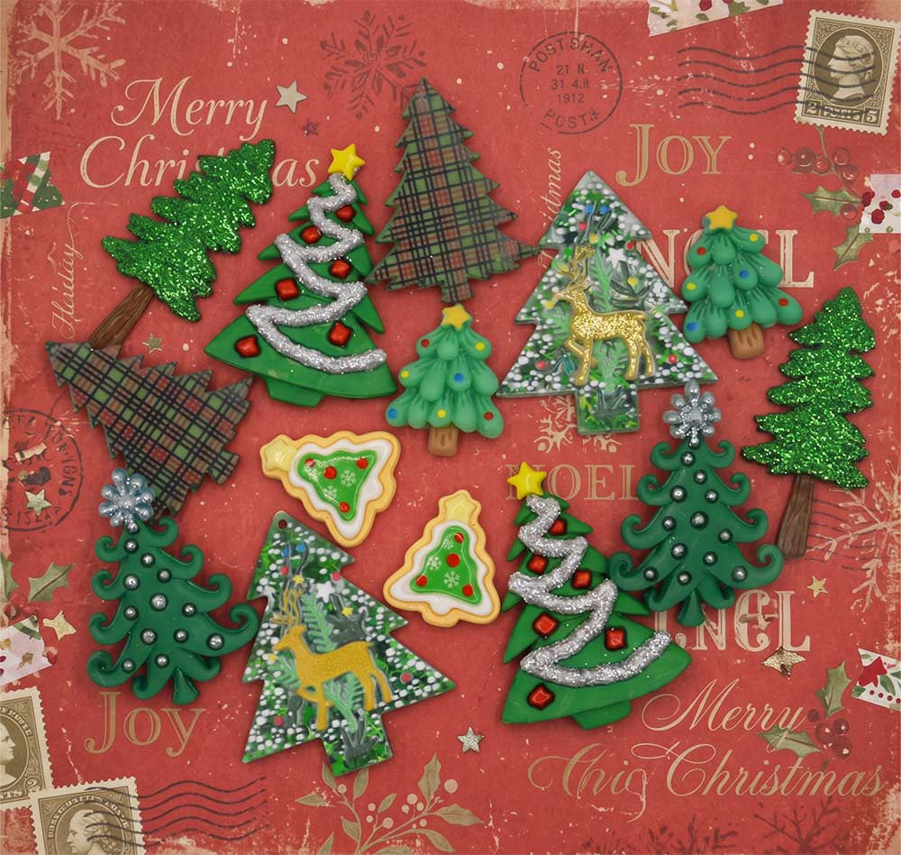 Christmas Tree Resin Flat Back & Loop Back Button Mix