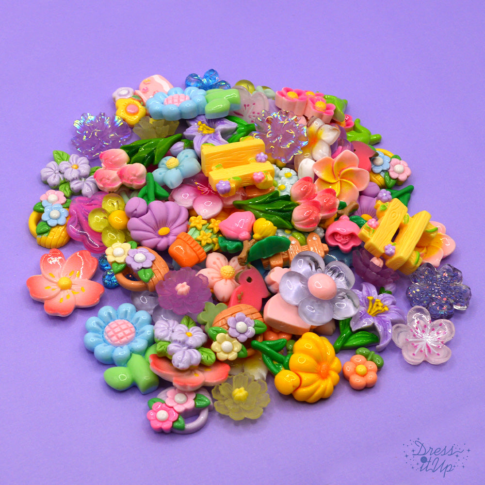 A vibrant mix of floral buttons and embellishments, 80 pieces