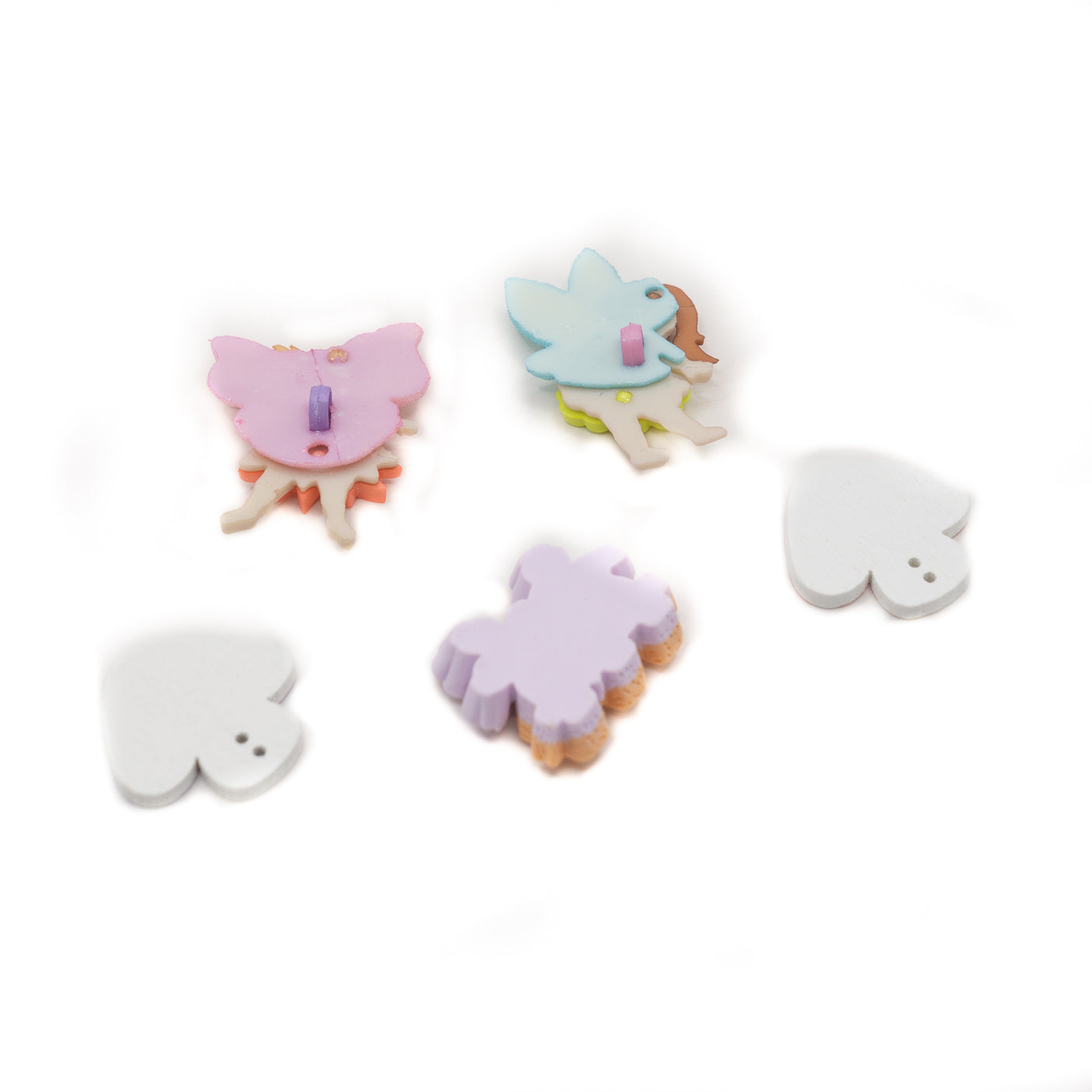 Flower fairy themed craft embellishments in shank back and flat back resin styles for diy projects