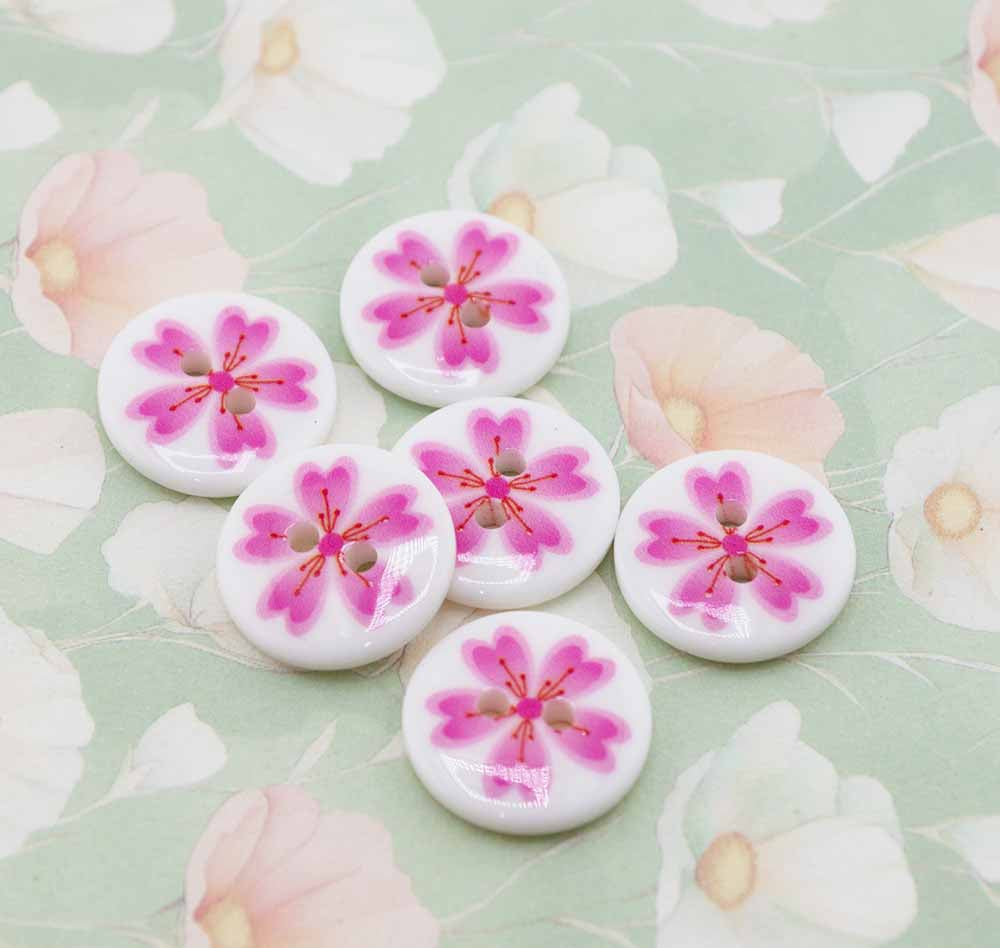 Tropical Flower Printed 2-Hole Round Buttons