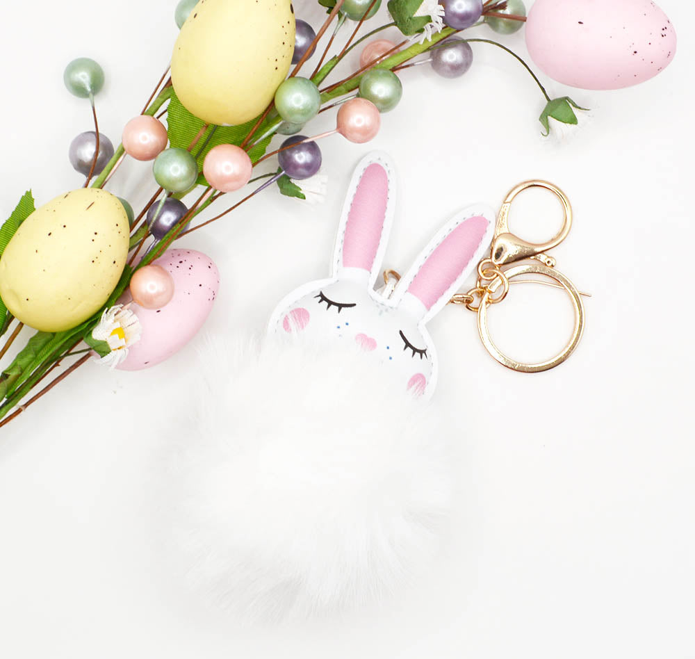 Fluffy white bunny rabbit keychain