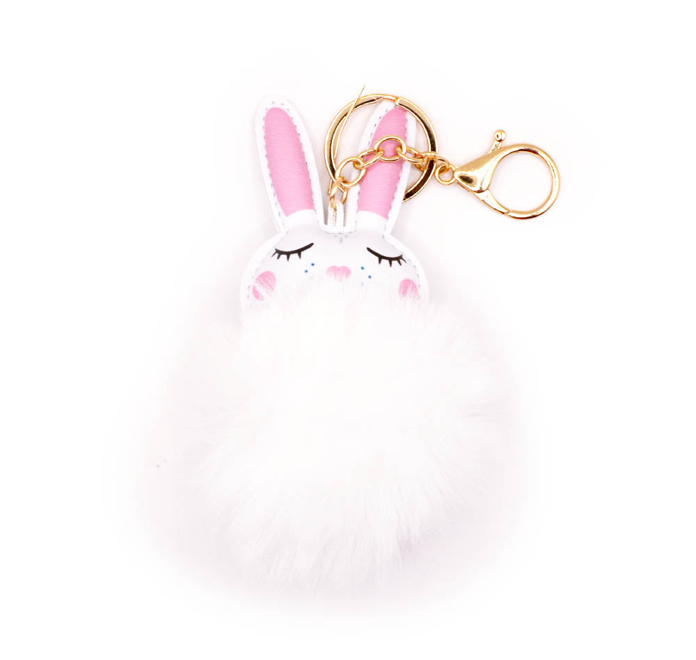 Fluffy white bunny rabbit keychain