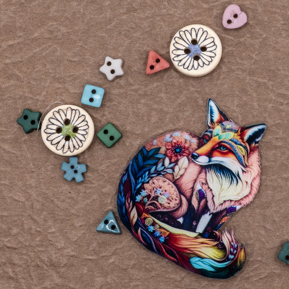dark forest fox themed craft sewing buttons and charm