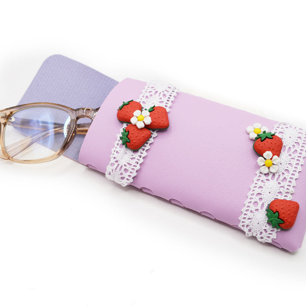 Eyeglass case project with Fresh Strawberries button embellishments