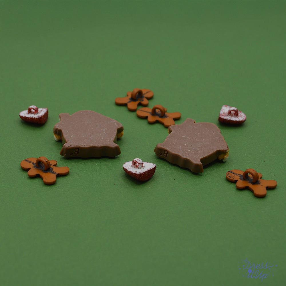 Gingerbread houses, cookies and gumdrops add to holiday and baking themed crafts. Shank-back and flat-back embellishments