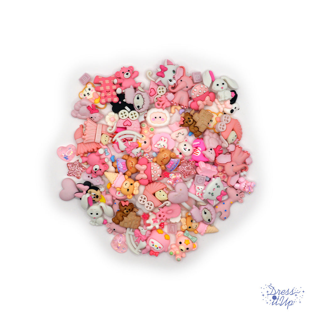 Huge pack of pink and nursery themed buttons and embellishments