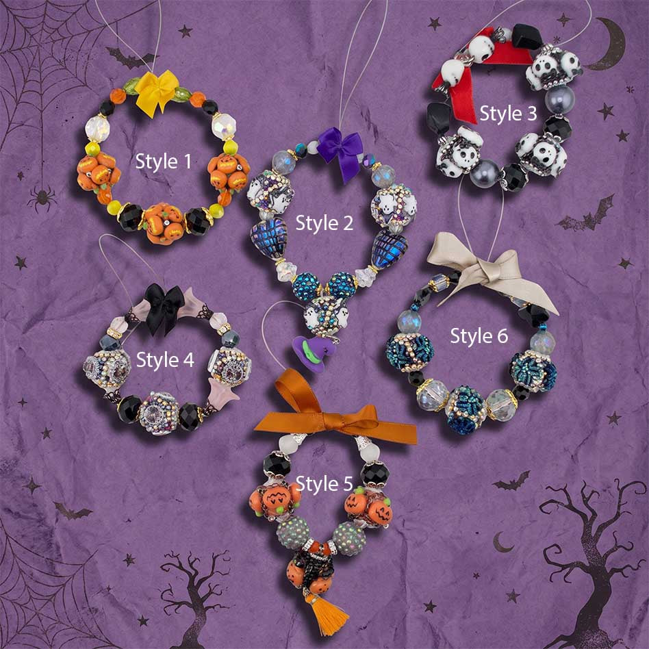 Handmade Beaded Halloween Mini Wreath Ornaments