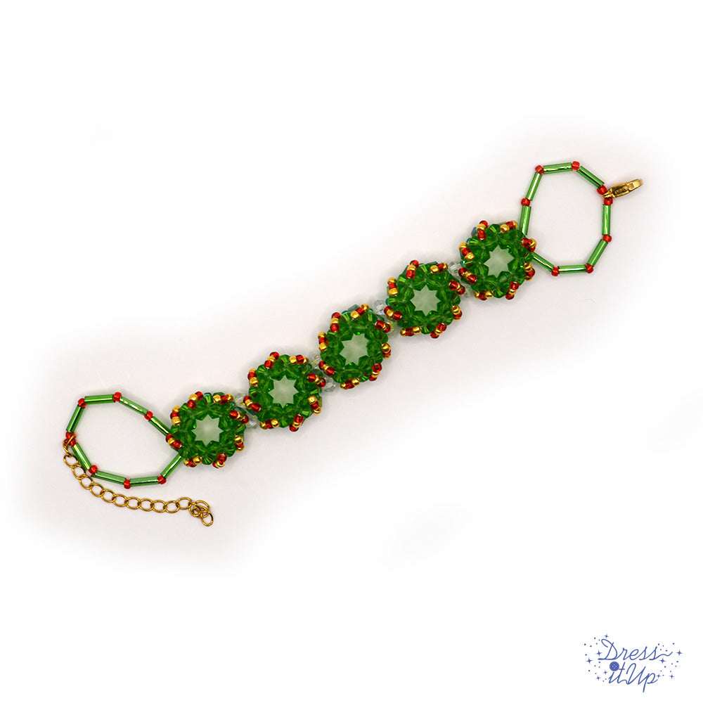 Handmade seed bracelet featuring a wreath inspired design